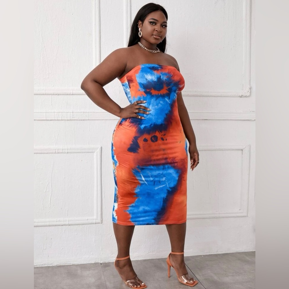 PLUS SIZE Tie Dye Tube Bodycon Dress